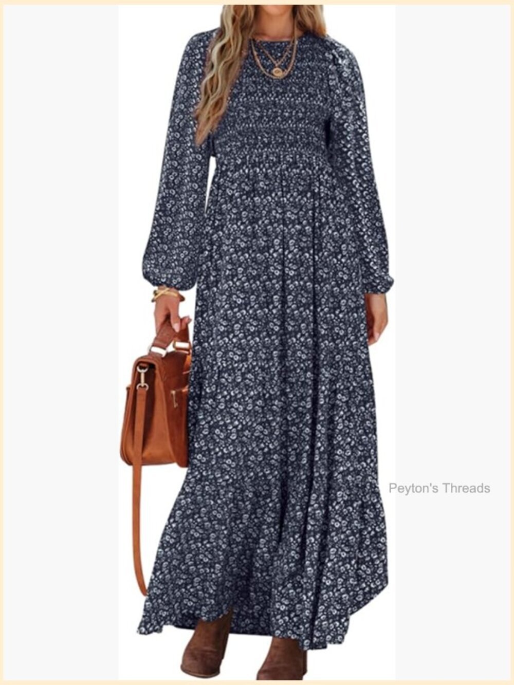 Flowy Floral Maxi Dress Long Sleeve Smocked Tiered Casual Wedding Guest Dress